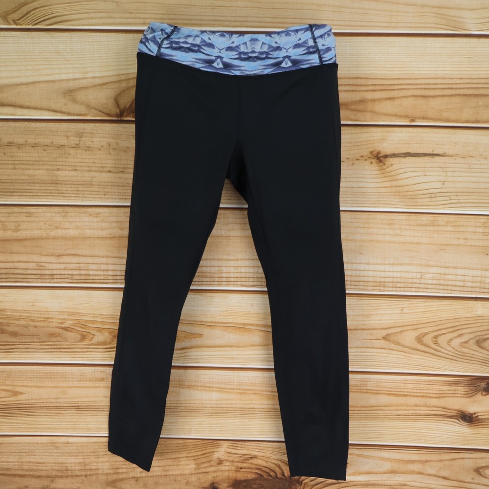 Layer 8 Performance Leggings Quick-Dry Womens Sz M Black Blue‎ Geometric Stretch